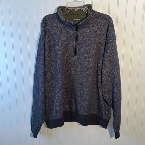 Orvis Long Sleeved Sweater Men’s XLarge Gray 1/4 Zip Long Sleeve Knit Ribbed Hem - Picture 1 of 11